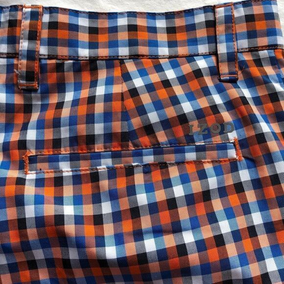 IZOD Golf Shorts NWOT orange/blue/white checkered 4 pockets Size 32 - Picture 6 of 7